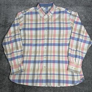 Tommy Bahama Shirt Men's XL Pastel Plaid Cotton Blend‎ Stretch Long Sleeve